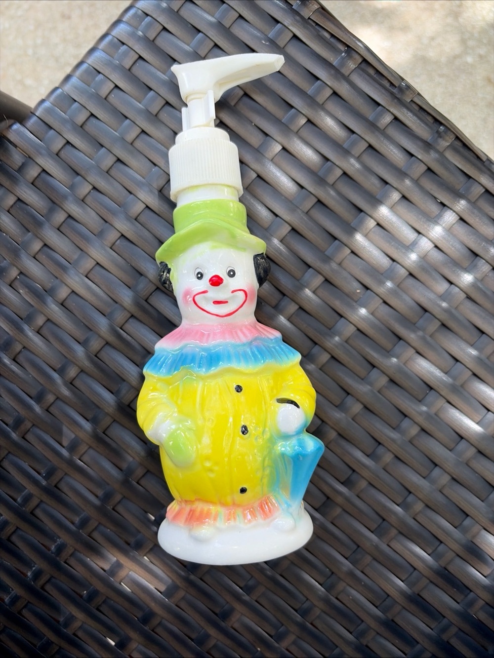 Antique Avon Multi-Color Clown Soap Dispenser - Yellow, Blue, Pink, Green